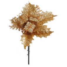 Gold Glittered Wreath Pick With Holly and Cedar (Lot of 12 Picks) SALE ITEM